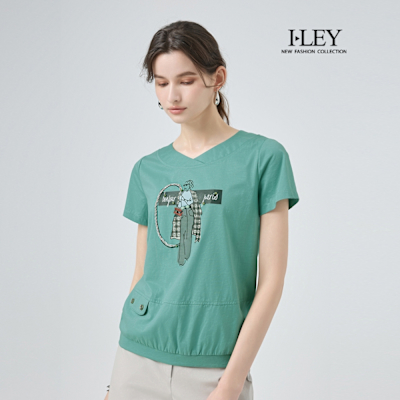 ILEY伊蕾 時尚女伶造型純棉上衣(綠；M-XL)