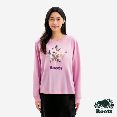 Roots女裝- MAPLE LEAF 長袖上衣-淺粉色