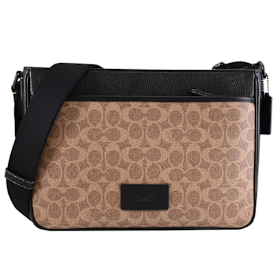 COACH District  印花LOGO拉鍊斜背包/公事包(卡其)