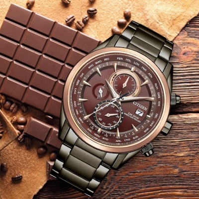 CITIZEN 星辰 Eco-Drive 光動能 計時腕錶 手錶 男錶 棕色 藍寶石 聖誕節 禮物-AT8267-86X