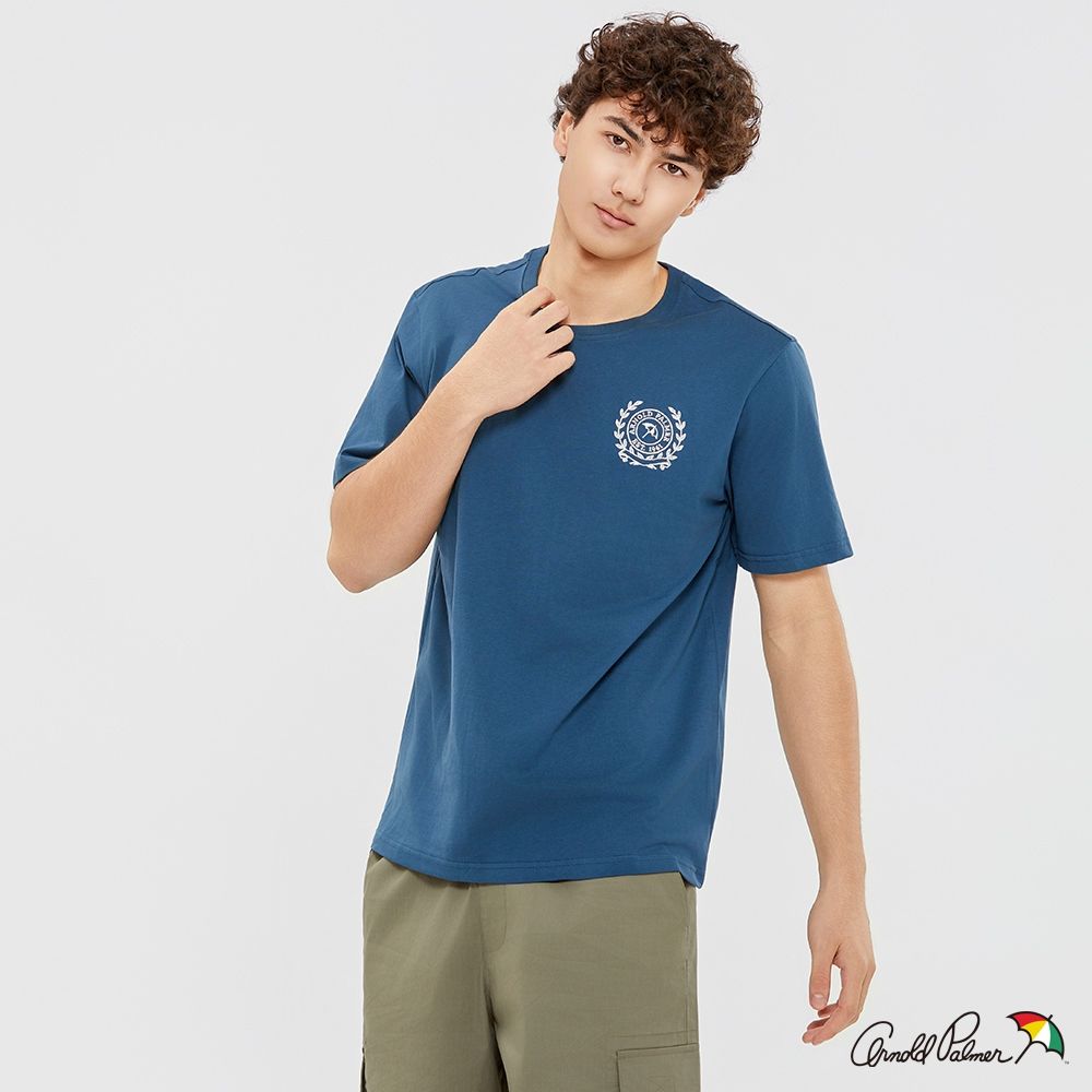 Arnold Palmer 男裝-學院風LOGO刺繡短袖T-Shirt-深藍色
