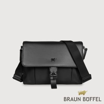【BRAUN BUFFEL 德國小金牛】台灣總代理 瓦拉頓-B 橫式小斜背包-黑色/BF594-61-BK