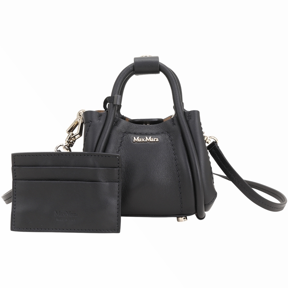 Max Mara MARIN 小牛皮手提/肩背迷你托特包(附卡夾/黑色)