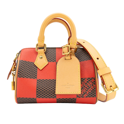 LOUIS VUITTON路易威登 Louis Vuitton LV路易威登 Speedy 18 Damier Pop 棋盤格紋帆布手提斜背二用包(N40611-紅)