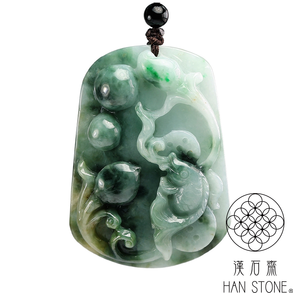 漢石齋】天然翡翠A貨荷塘清趣玉佩吊墜飄花種帶黃翡(40*56*11mm) | 漢石