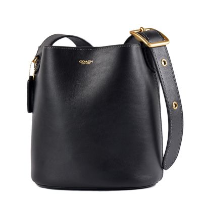 COACH 專櫃款 BLEECKER 21 牛皮肩背/斜背二用水桶包-黑色/附活動萬用包