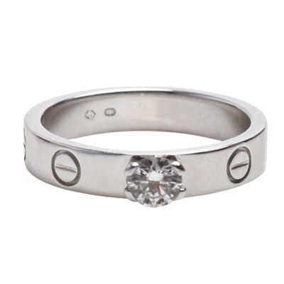 Cartier 卡地亞 經典LOVE RING系列18K白K鑲鑽婚戒