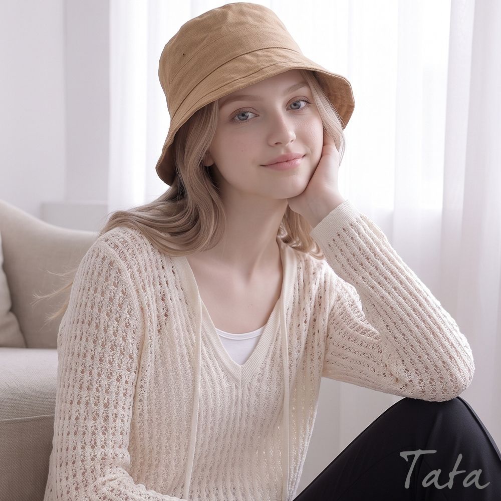 TATA  編織亞麻感微捲邊防曬遮陽漁夫帽-共五色