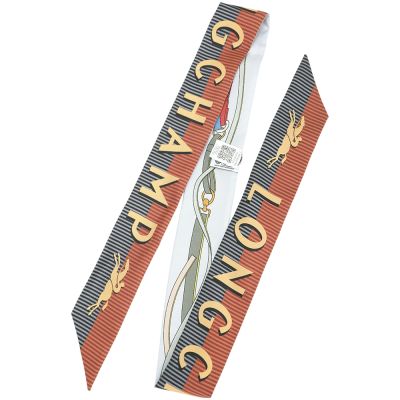 Longchamp A Toute Allure 條紋字母印花 馬術韁繩 束髮帶/頭巾(水波藍)