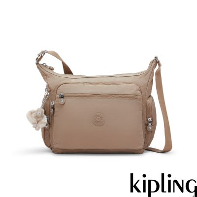 『牛角包』Kipling 淺棕褐色多袋實用側背包-GABBIE