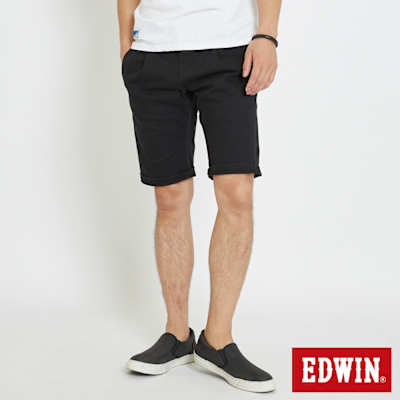 EDWIN 男裝 基本休閒打摺短褲-黑色