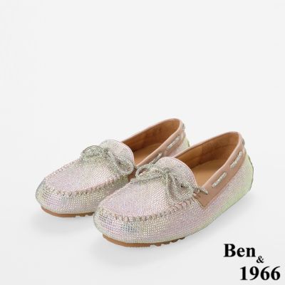 Ben&1966高級頭層牛漆皮流行彩鑽樂福鞋-淺粉(258042)