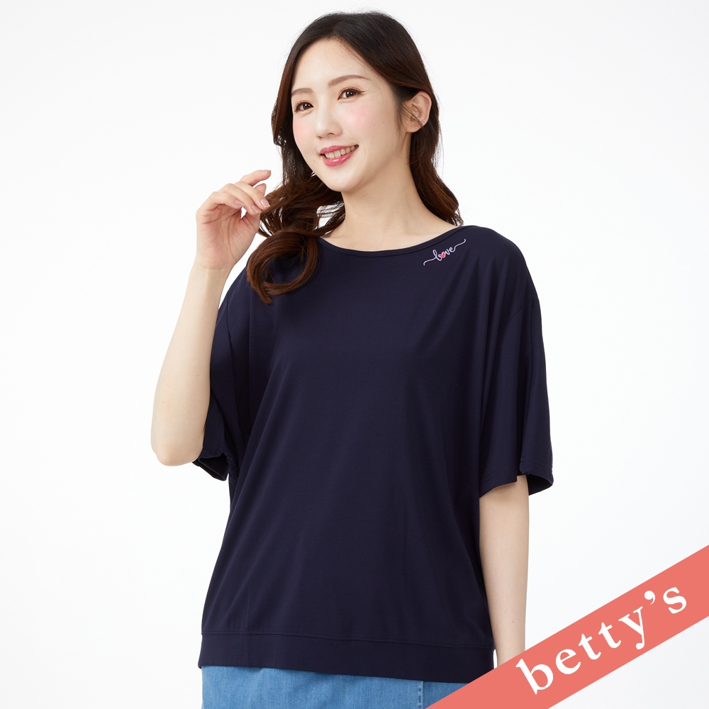 betty’s貝蒂思　領口LOVE刺繡寬版T-shirt(深藍) (深藍)