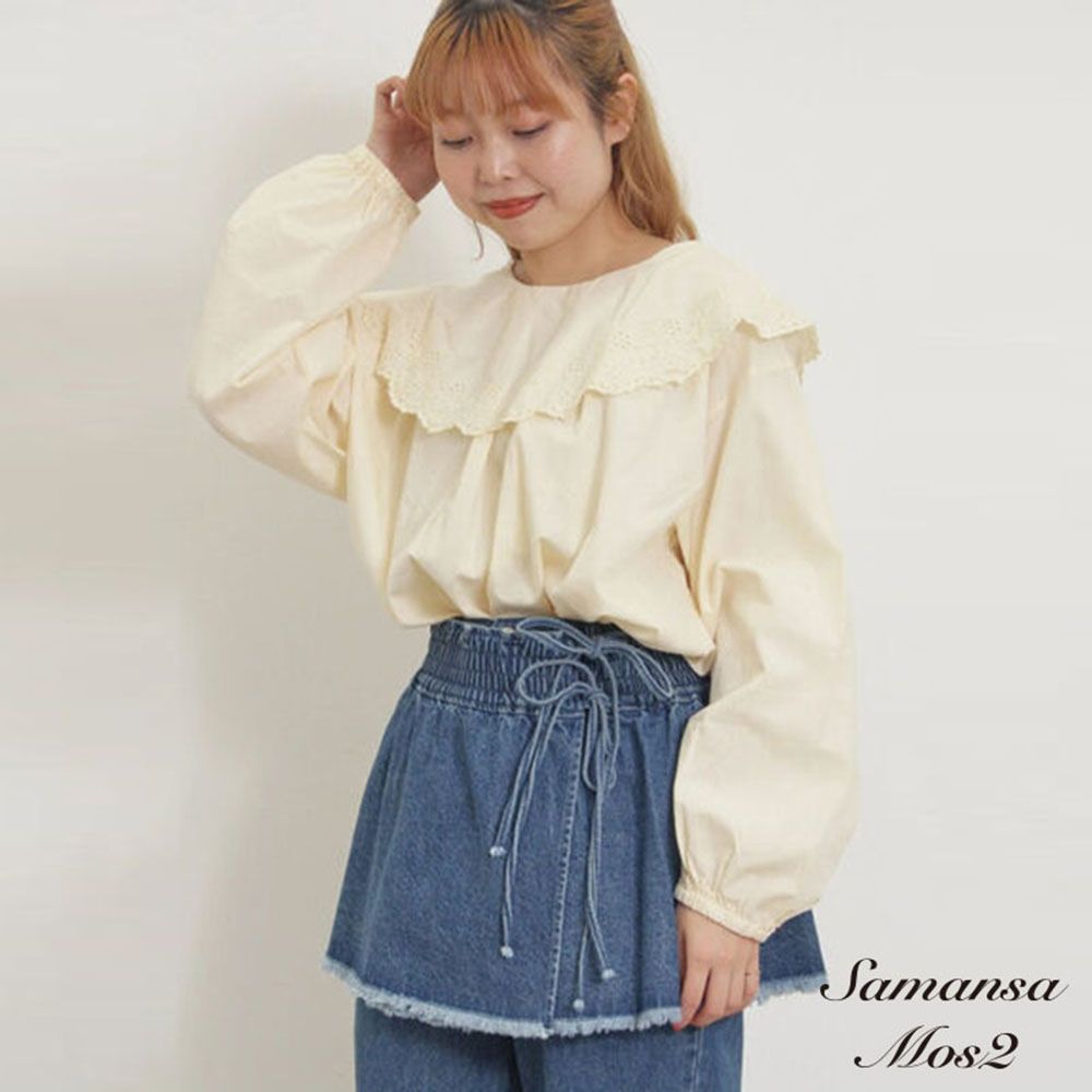 Samansa Mos2 甜美蕾絲大領片澎袖襯衫上衣