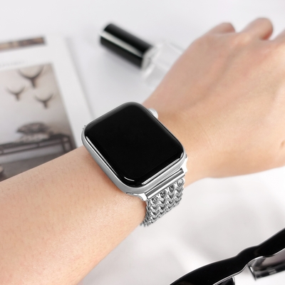 Apple Watch 全系列通用錶帶 蘋果手錶替用錶帶 立體心字 折疊扣不鏽鋼錶帶 銀色