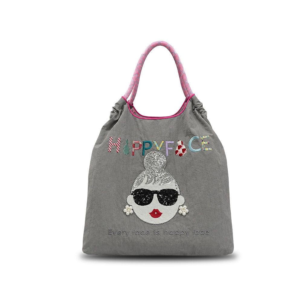 HAPPYFACE 怪甜心EMMA刺繡購物袋 大容量輕量防潑水托特袋(C20265) (鐵灰)