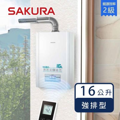 SAKURA櫻花牌 櫻花牌 DH1628（NG1／FE式）｜16L 強制排氣熱水器｜無線溫控｜智慧水量控制｜智能恆溫｜分段火排｜天然瓦斯