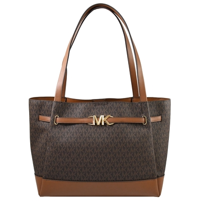 MICHAEL KORS REED 經典印花皮革拼接肩背托特包/購物包(深咖)