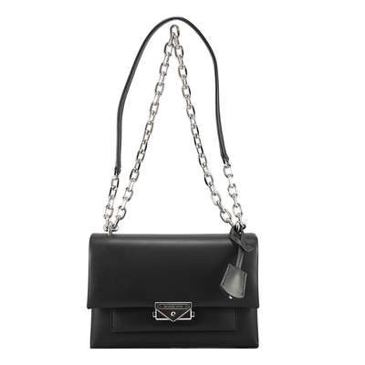 Michael Kors CECE新款優雅壓扣上掀皮革側肩斜揹包(黑)
