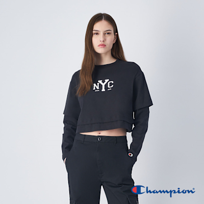 Champion 官方直營-女款 NYC短版寬鬆上衣(黑)