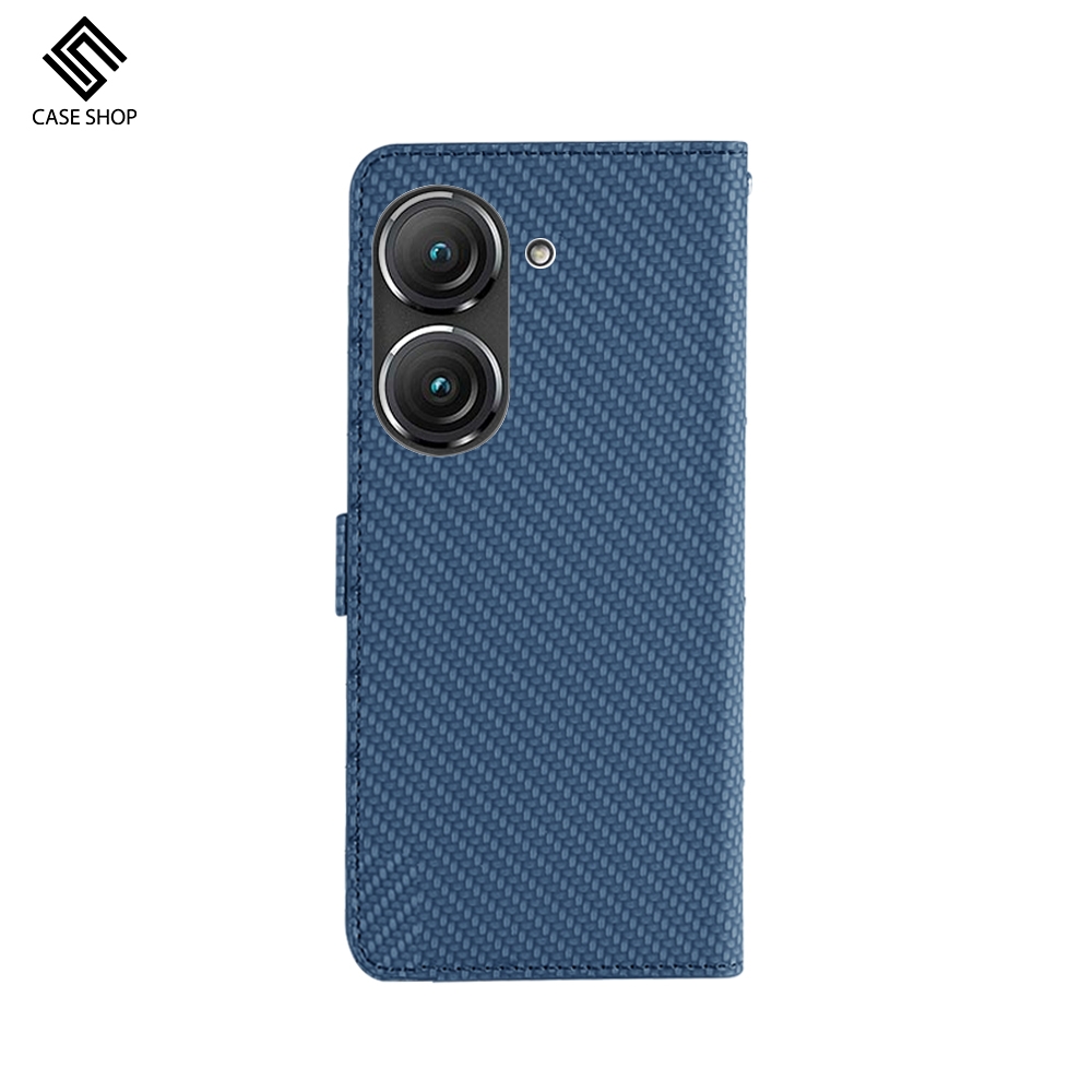 CASE SHOP ASUS Zenfone 9 前插卡側立式皮套-藍| ASUS適用手機殼套