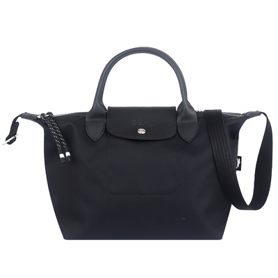Longchamp Le Pliage 黑色再生尼龍布拉鍊肩背/水餃包