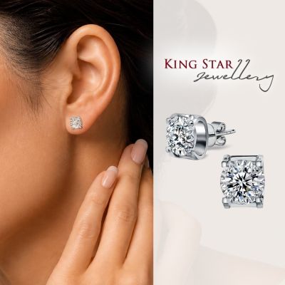 King Star 2克拉18K金 最白D VS 天然鑽石耳環 雋永 (單邊3克拉視覺效果)