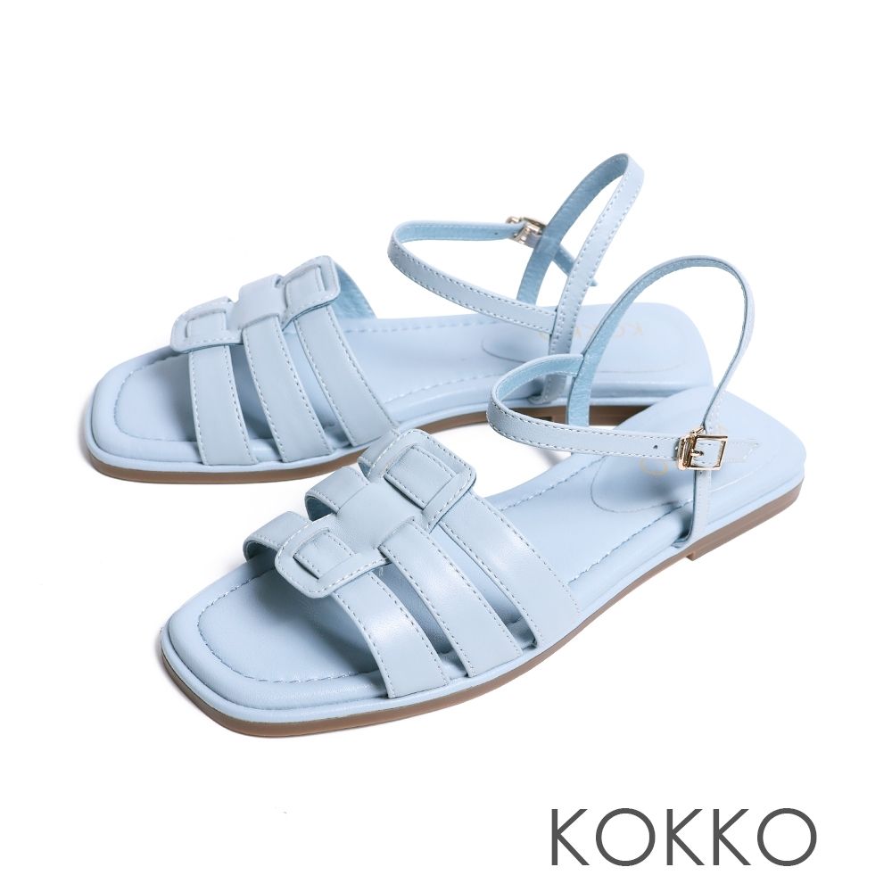 KOKKO輕柔編織感羊皮細帶涼鞋藍色