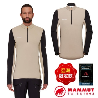 【MAMMUT 長毛象】AF 男 Aenergy ML Half Zip Pull 半門襟彈性長袖排汗衣.上衣 1016-01120-7521 薩凡納褐/黑