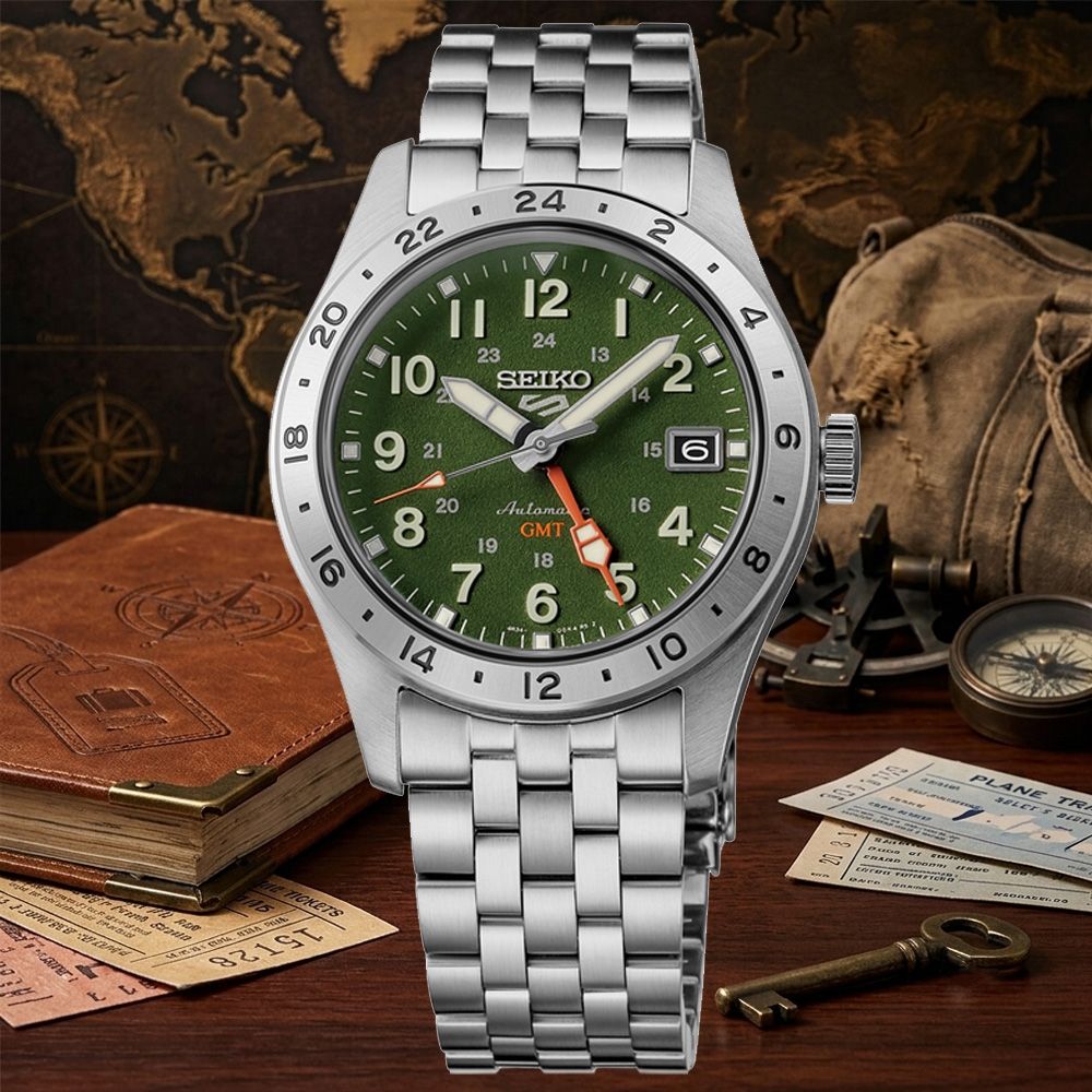 SEIKO精工 5 Sports系列 軍裝風格 GMT機械腕錶 七夕 情人節 送禮 4R34-00C0G/HDB001K1