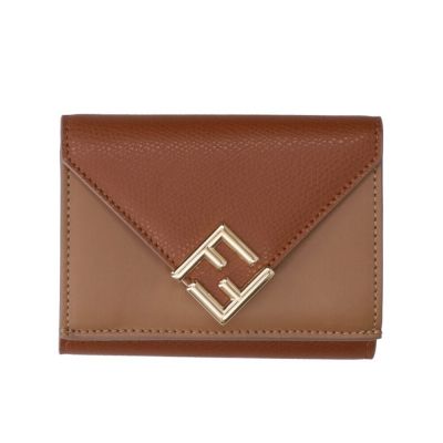 FENDI 芬迪 Tri-fold FF Diamonds 微型 三摺 皮夾 零錢包 卡夾 短夾 馬鞍棕色 8M0559ALV4F1URW