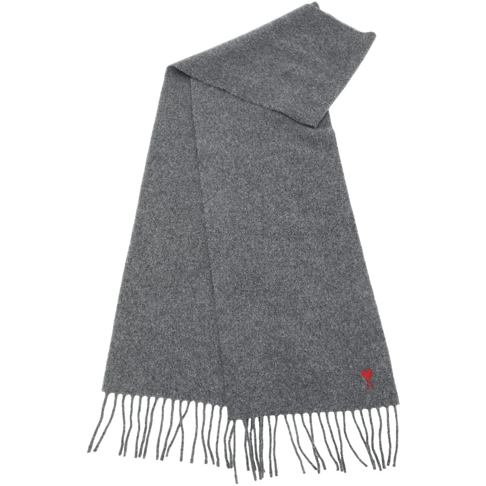 AMI PARIS Red Ami De Coeur 愛心A刺繡羊毛流蘇圍巾 披巾(深灰)