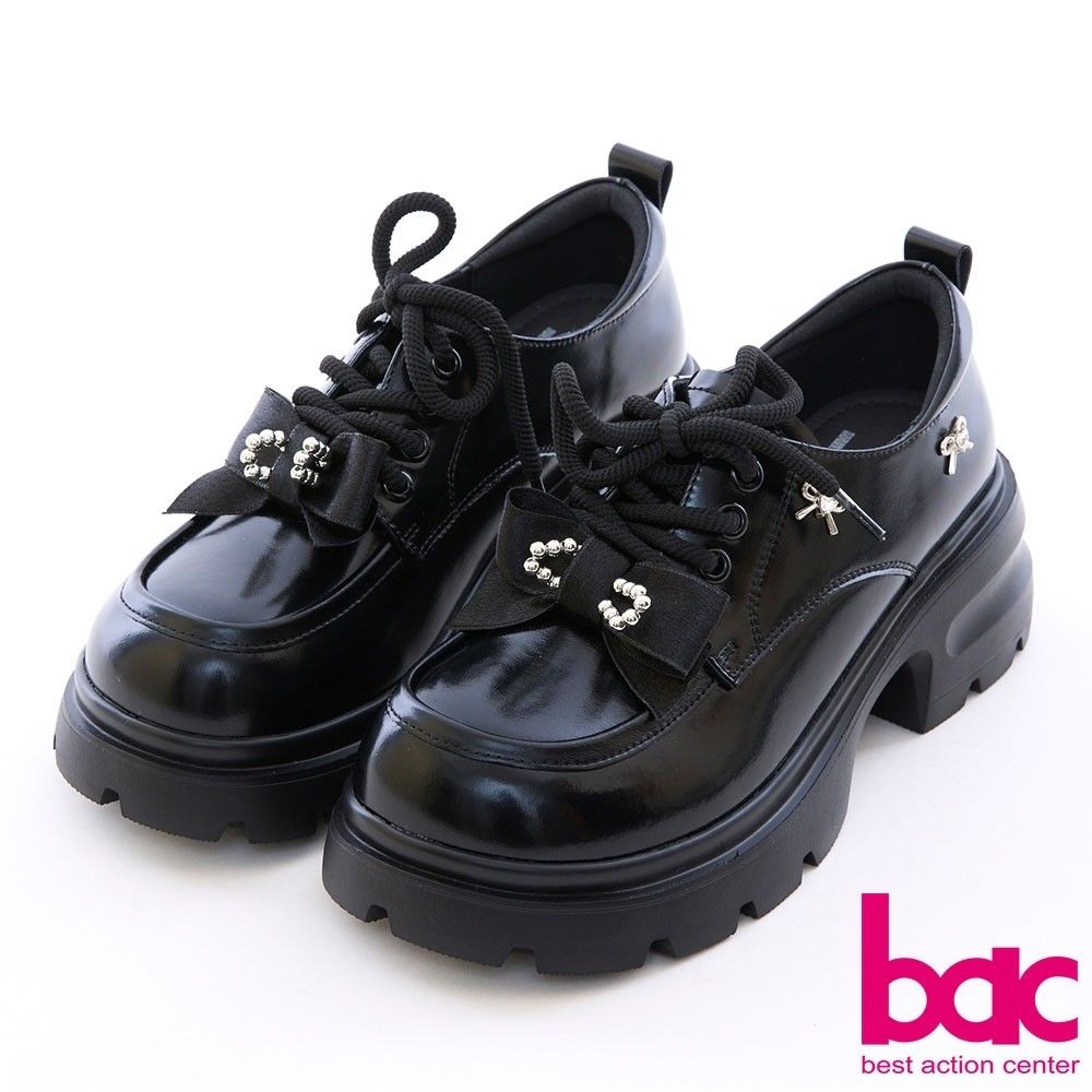 【bac】亮鑽蝴蝶結漆皮厚底樂福226-536-黑色