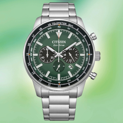 CITIZEN 星辰 Chronograph CA4500-91X 光動能三眼計時時尚錶 綠 44mm