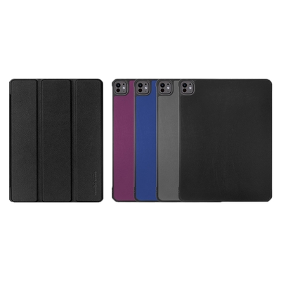 Metal-Slim Apple iPad Pro (M4) 11吋 2024 高仿小牛皮三折立架式保護皮套