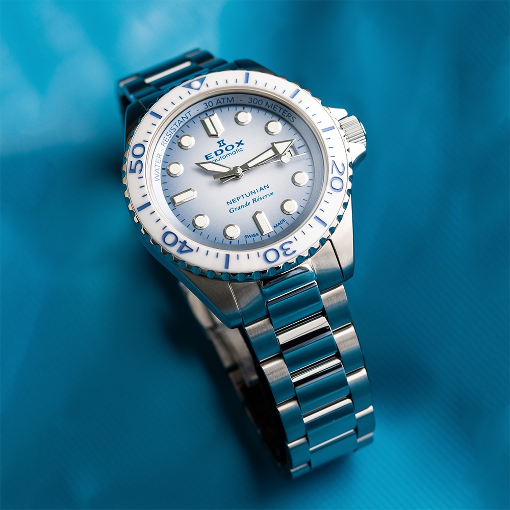 EDOX Neptunian 海神 冰藍 68H超動能300米潛水機械錶 開學換新季 送禮推薦-42mm E80801.3BBUM.BUCDN
