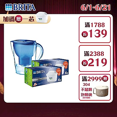 【BRITA馬利拉1壺+14芯】Marella 馬利拉濾水壺藍3.5L+MXPRO12入去水垢濾芯(共13芯)