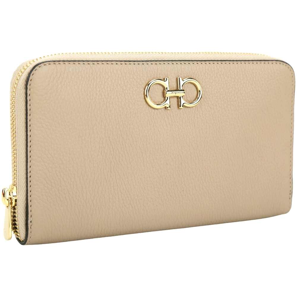 Salvatore Ferragamo GANCINI 馬蹄標誌粒面小牛皮長夾(奶茶色) | 歐系 Salvatore Ferragamo GANCINI 馬蹄標誌粒面小牛皮長夾(奶茶色) | 歐系