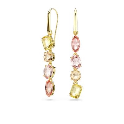 SWAROVSKI 施華洛世奇 Gema 繽紛水晶非對稱垂墜式耳環 寵愛媽媽 送禮推薦-金色 5737454