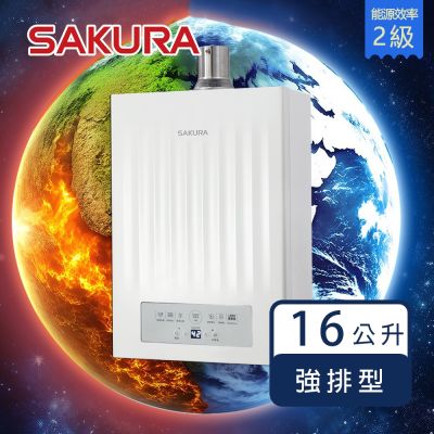SAKURA櫻花牌 櫻花牌 DH1670H（NG1／FE式）｜16L 強制排氣熱水器｜POWER四季溫｜智慧水量｜三種自動調溫｜天然瓦斯