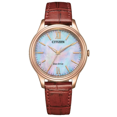 CITIZEN星辰 LADYS 羅馬經典時刻晶鑽光動能女錶-EM0419-11D-34mm
