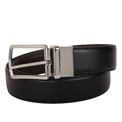 COACH HARNESS 荔枝紋牛皮革穿式皮帶(黑ｘ咖)38mm