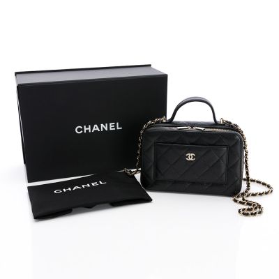 CHANEL香奈兒 CHANEL 香奈兒 25B 鍊帶化妝包(黑/金) (粒面/金黑雙色鏈帶)