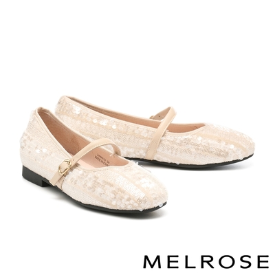 低跟鞋 MELROSE 美樂斯 輕奢閃耀亮片布瑪莉珍方頭娃娃低跟鞋-米