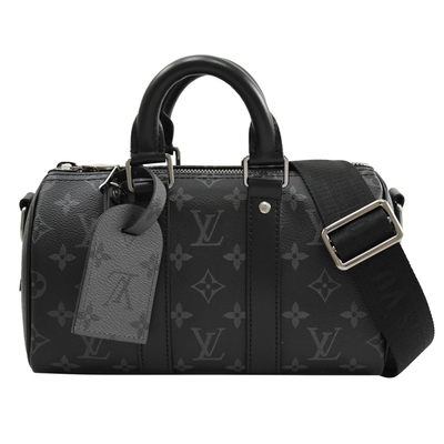 LOUIS VUITTON路易威登 LV M46271 Keepall Bandoulière 25 經典印花皮革兩用波士頓包(黑灰)