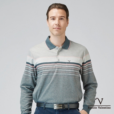 Emilio Valentino範倫鐵諾 保暖棉質磨毛定位長袖POLO衫 灰/粉(21-3V7887)