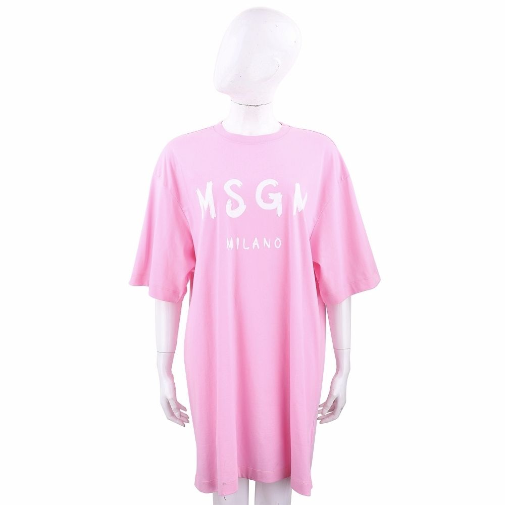 MSGM 塗鴉字母短袖長版TEE 洋裝-多色可選 (白字母粉色)
