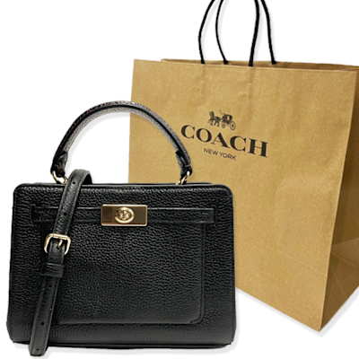 COACH 素面牛皮璇釦手提/斜背迷你小方包贈紙袋(迷你款-黑)