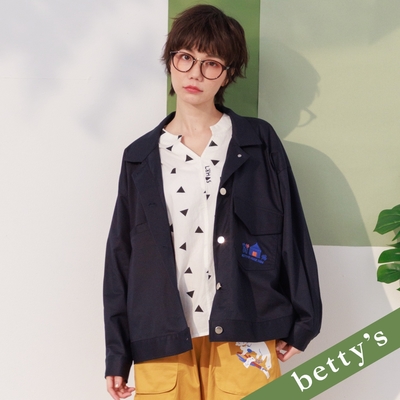 betty’s貝蒂思 繡花口袋率性翻領外套(黑色)