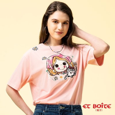 ET BOîTE 箱子 BLUE WAY – DORA田園貓落肩短TEE(淺粉)